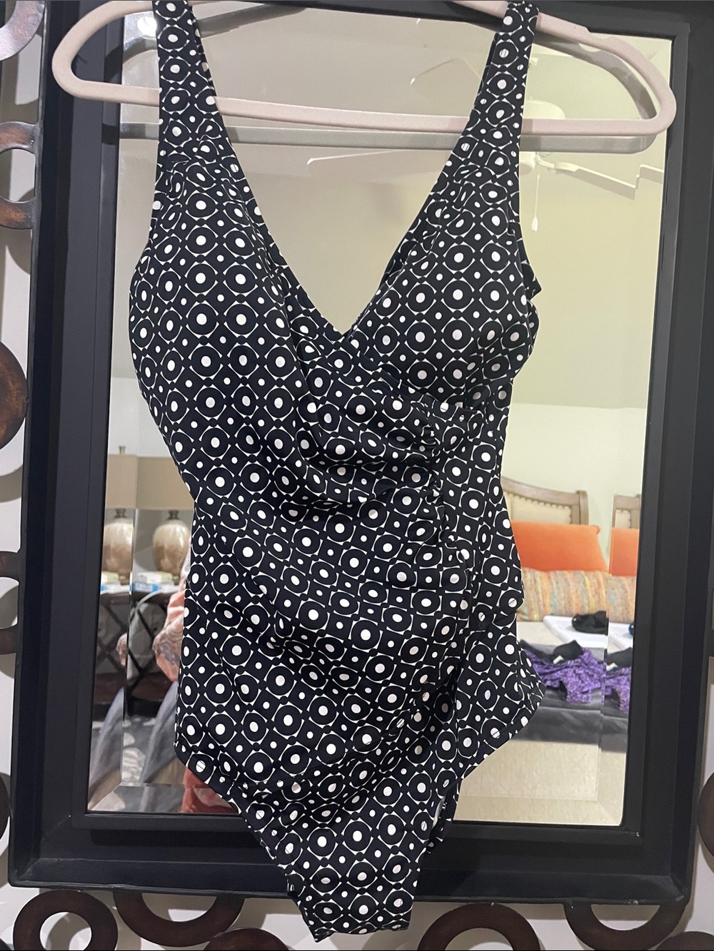 Jantzen Black and White Geometric One-Piece Swimsuit